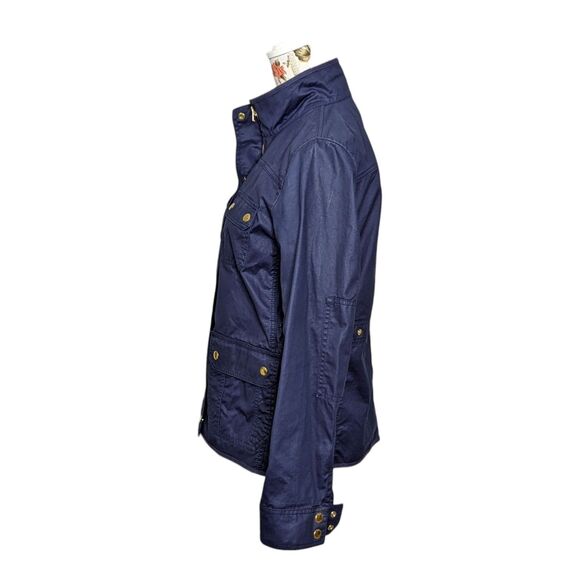 J. Crew Size M Navy Blue Windbreaker Gold Snaps Safari Style Long Sleeve Preppy - Picture 2 of 12